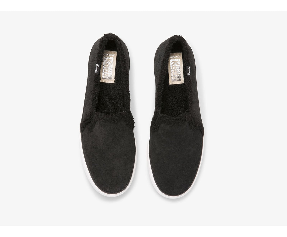 Women Double Decker Suede Faux Shearling Black - Keds