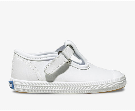Girls Little Kid's Champion Toe Cap T-Strap White Leather - Keds