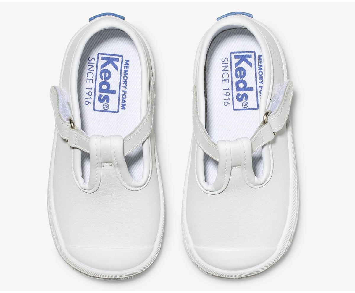 Girls Little Kid's Champion Toe Cap T-Strap White Leather - Keds