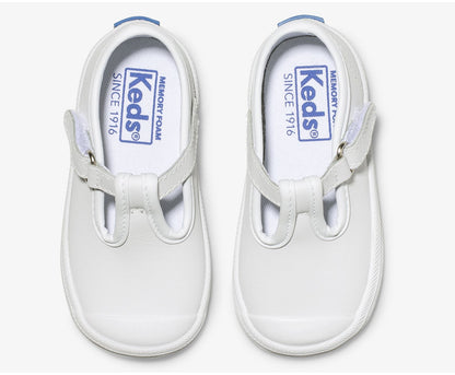 Girls Little Kid's Champion Toe Cap T-Strap White Leather - Keds