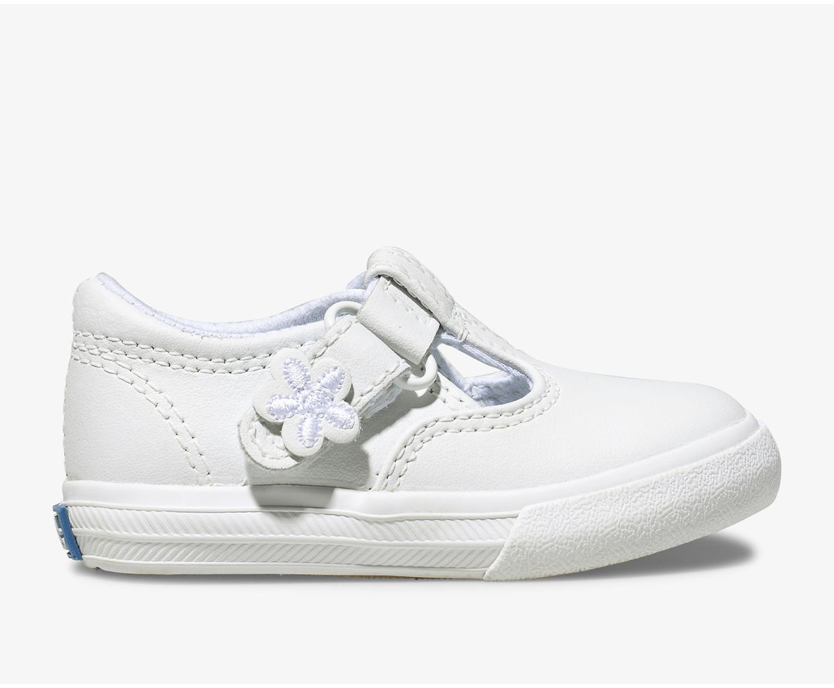 Girls Little Kid's Daphne T-Strap Leather Sneaker White - Keds