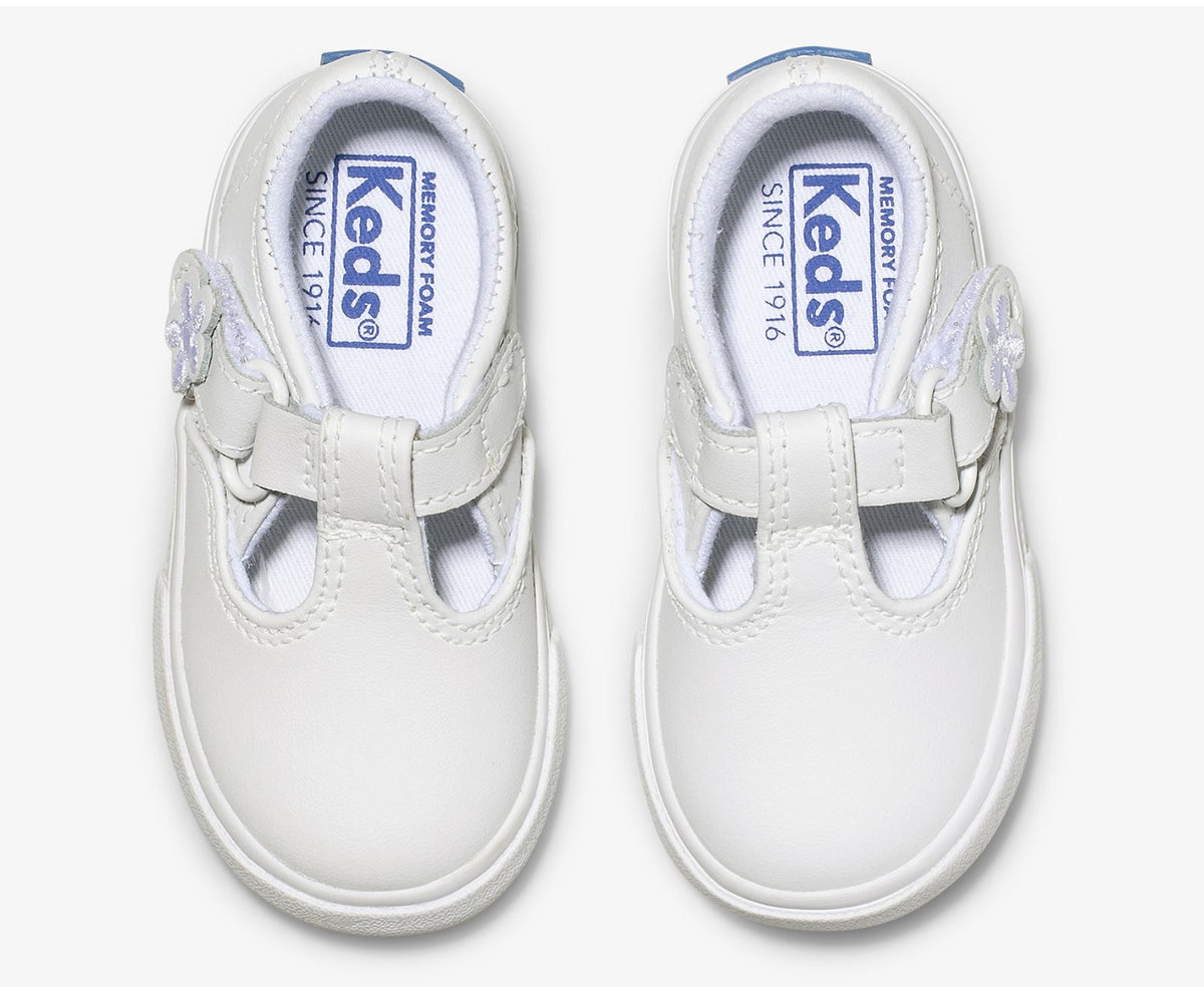 Girls Big Kid's Daphne T-Strap Leather Sneaker White - Keds