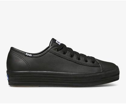 Women Triple Kick Leather Black Black - Keds