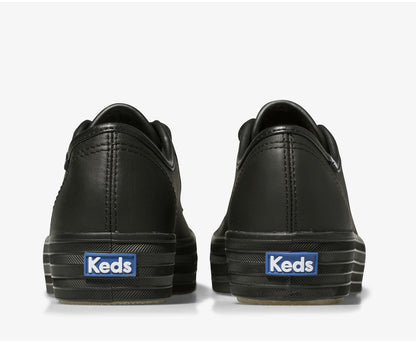 Women Triple Kick Leather Black Black - Keds