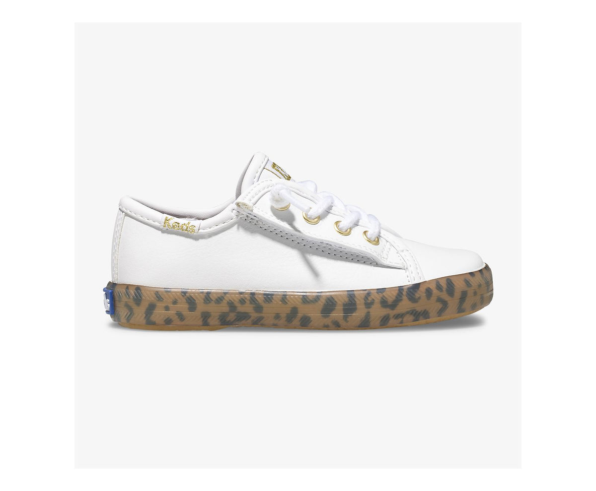 Girls|Boys Big Kid's Kickstart Leopard Foxing Sneaker Jr White Leopard - Keds