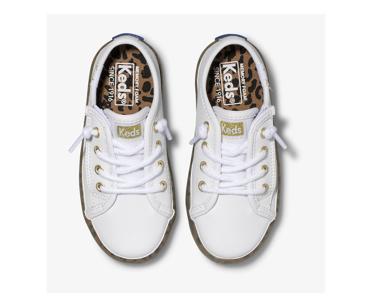 Girls|Boys Big Kid's Kickstart Leopard Foxing Sneaker Jr White Leopard - Keds
