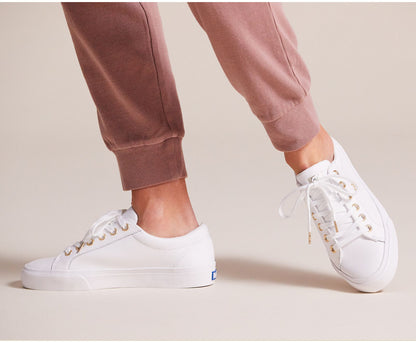 Women Jump Kick Leather White Gold - Keds