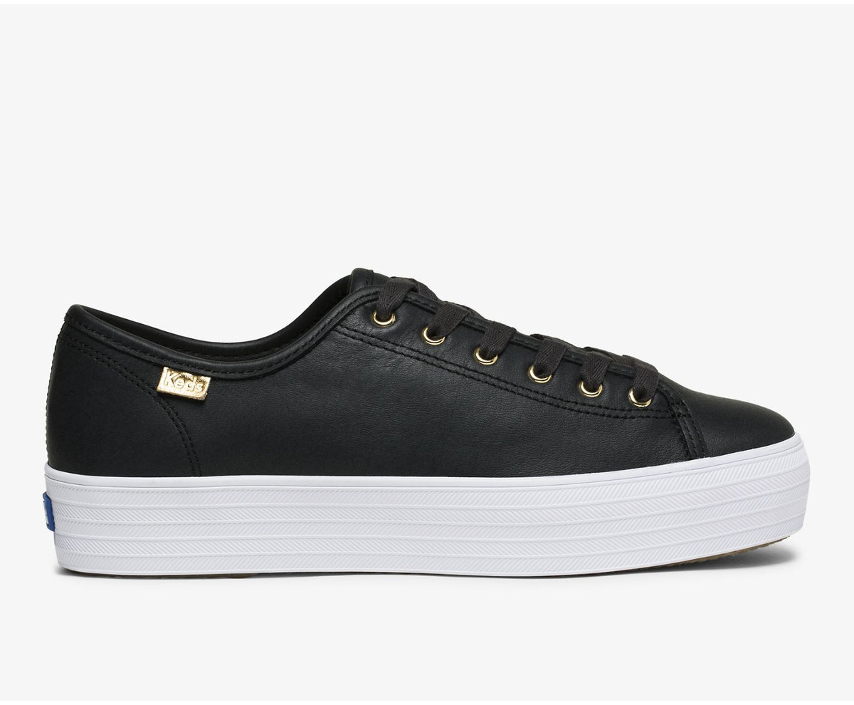 Women Triple Kick Luxe Leather Black - Keds