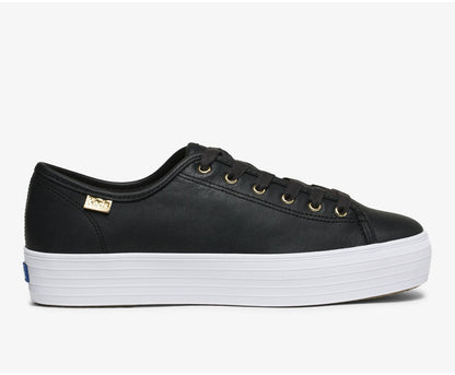 Women Triple Kick Luxe Leather Black - Keds
