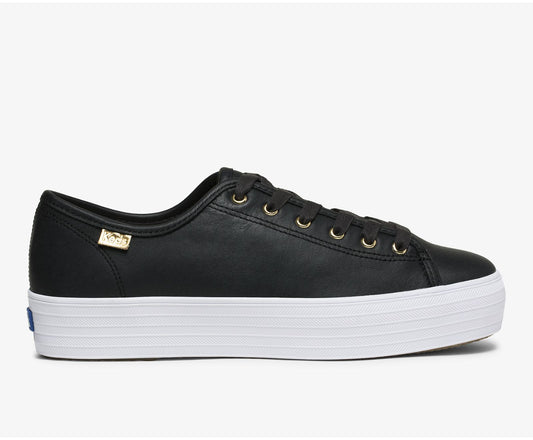 Women Triple Kick Luxe Leather Black - Keds