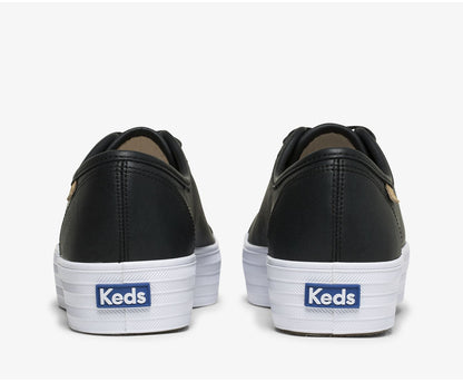 Women Triple Kick Luxe Leather Black - Keds