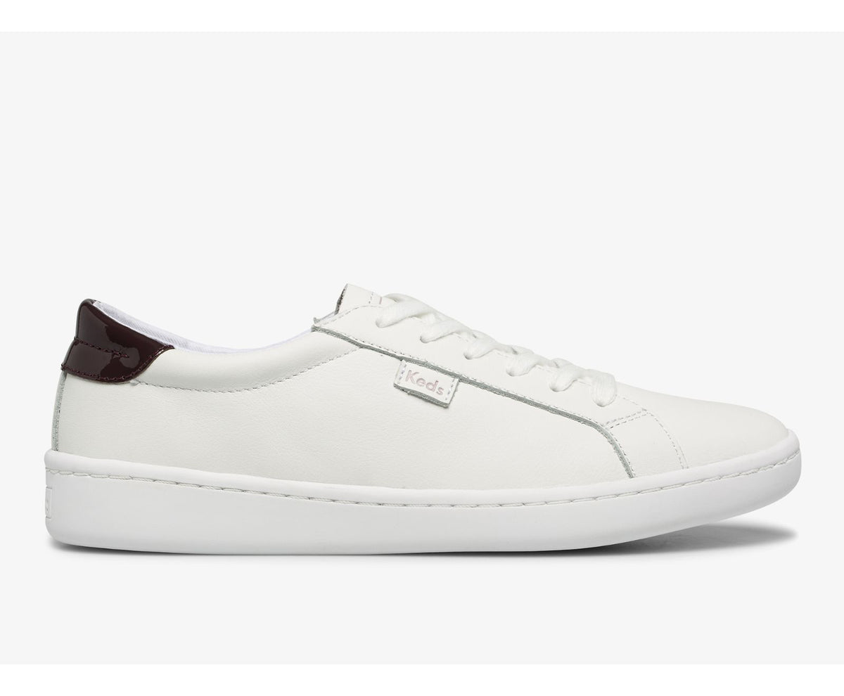 Women Ace Leather White Burgundy - Keds