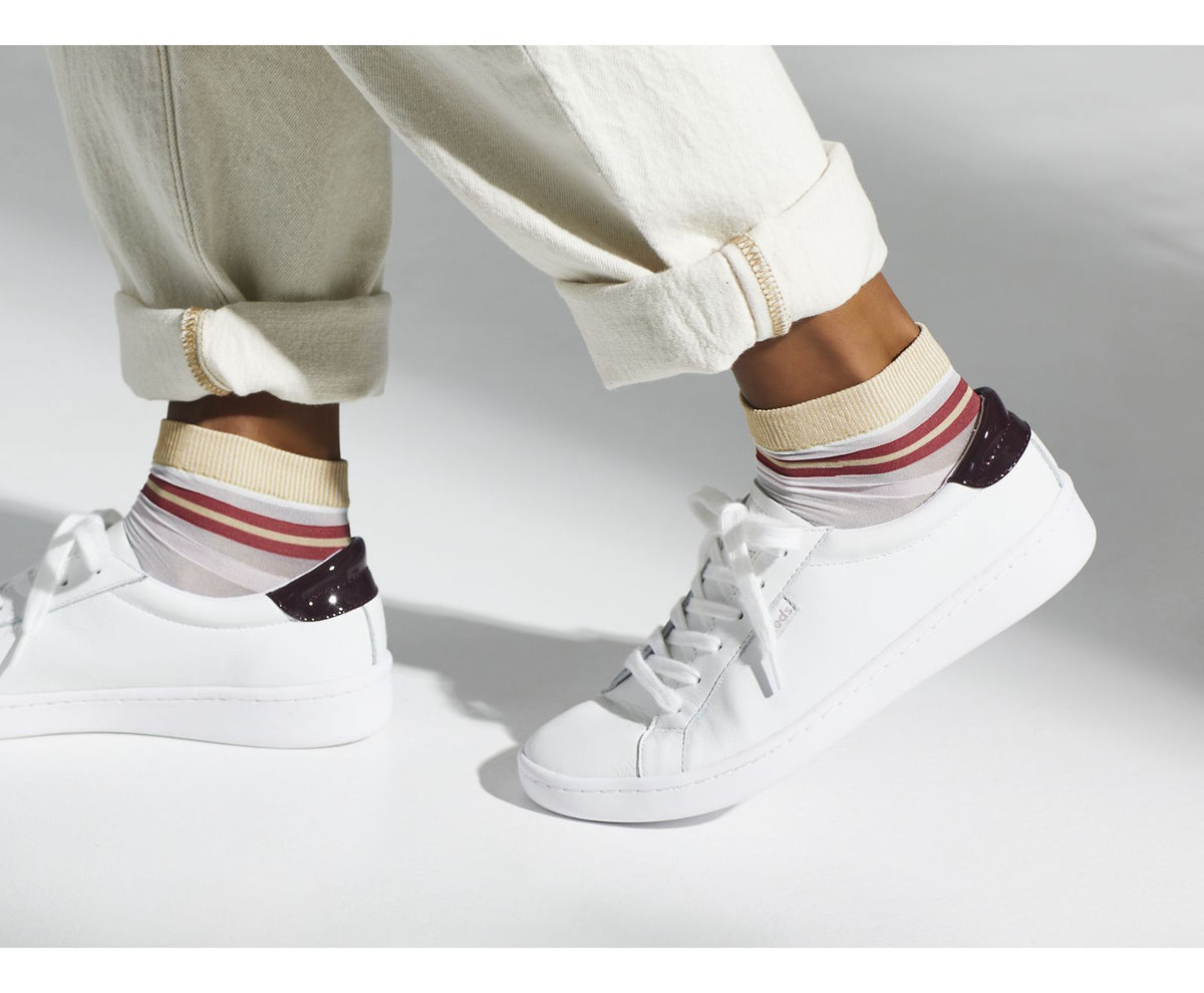 Women Ace Leather White Burgundy - Keds