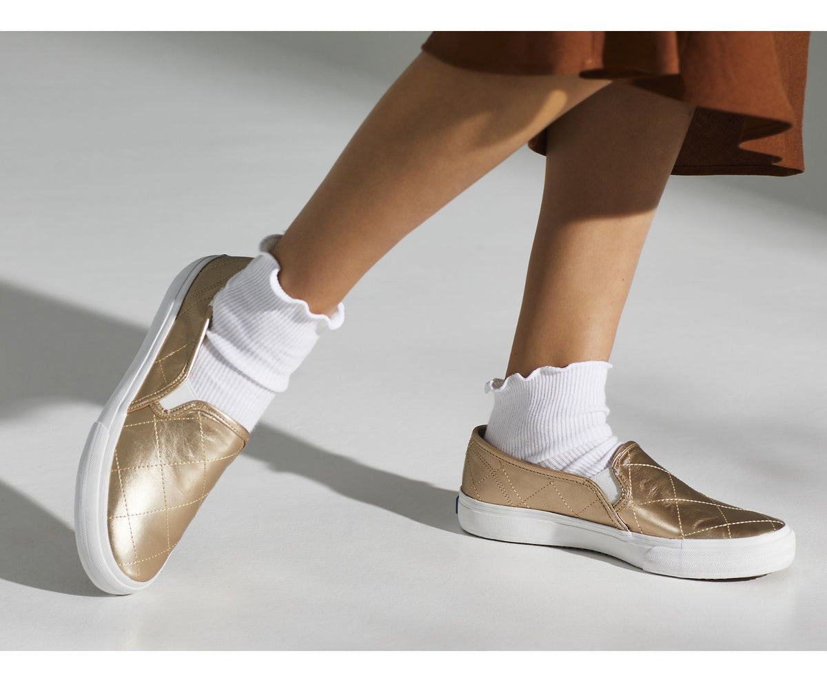 Women Double Decker Quilted Metallic Gold - Keds