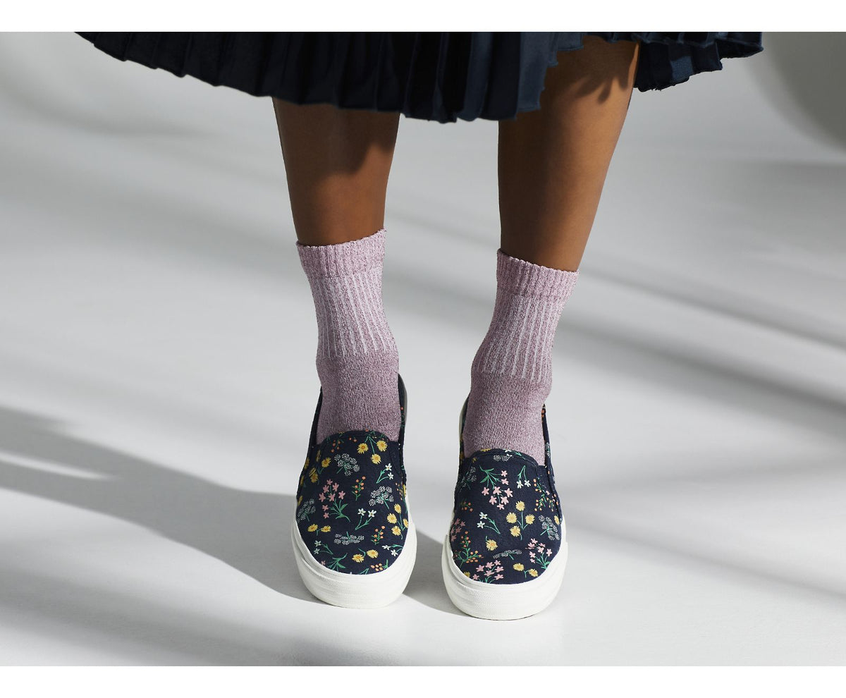 Women Keds x Rifle Paper Co. Double Decker Petite Fleurs Printed Indigo - Keds