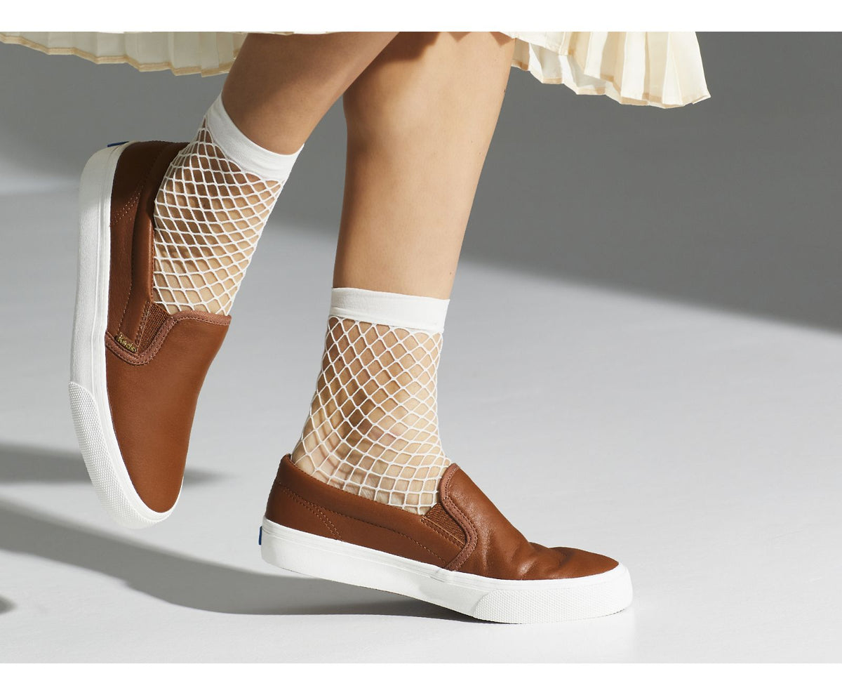 Women Jump Kick Slip Leather Cognac - Keds