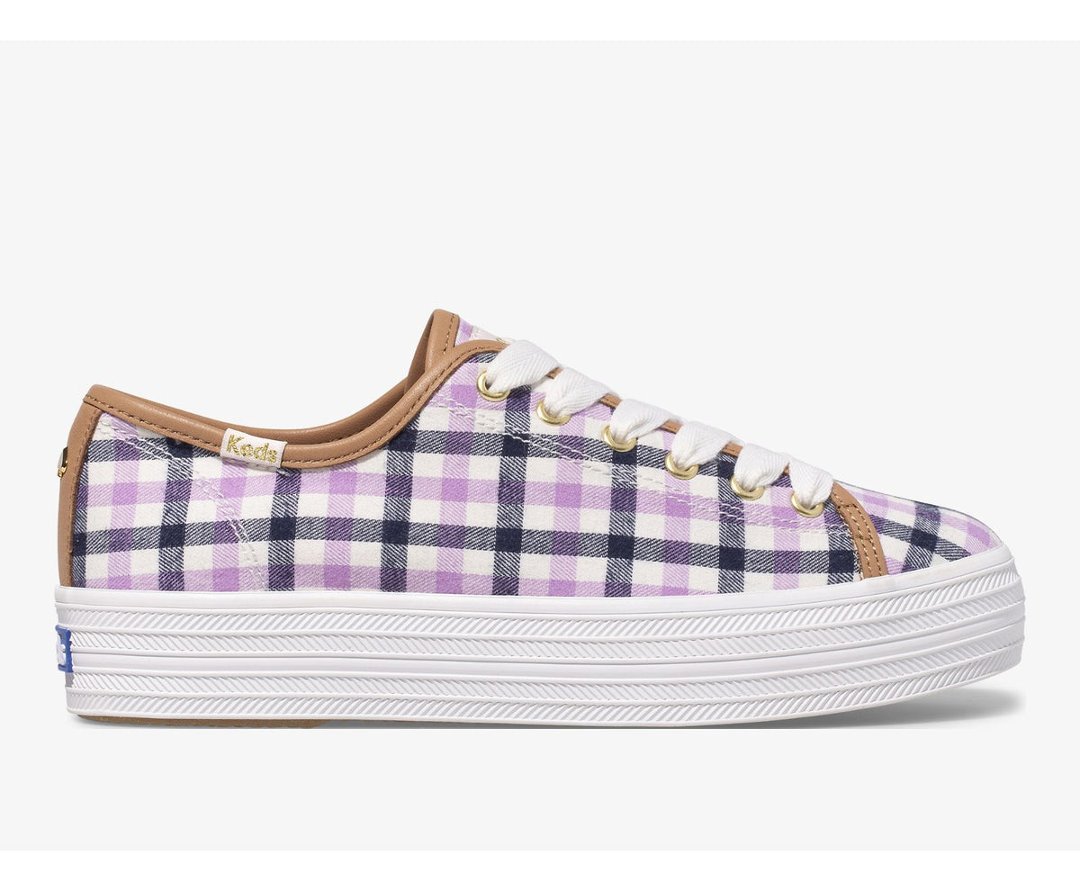 Women Keds x kate spade new york Triple Kick Gingham Flannel Cream Purple - Keds
