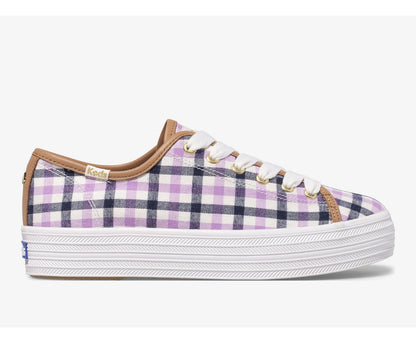 Women Keds x kate spade new york Triple Kick Gingham Flannel Cream Purple - Keds