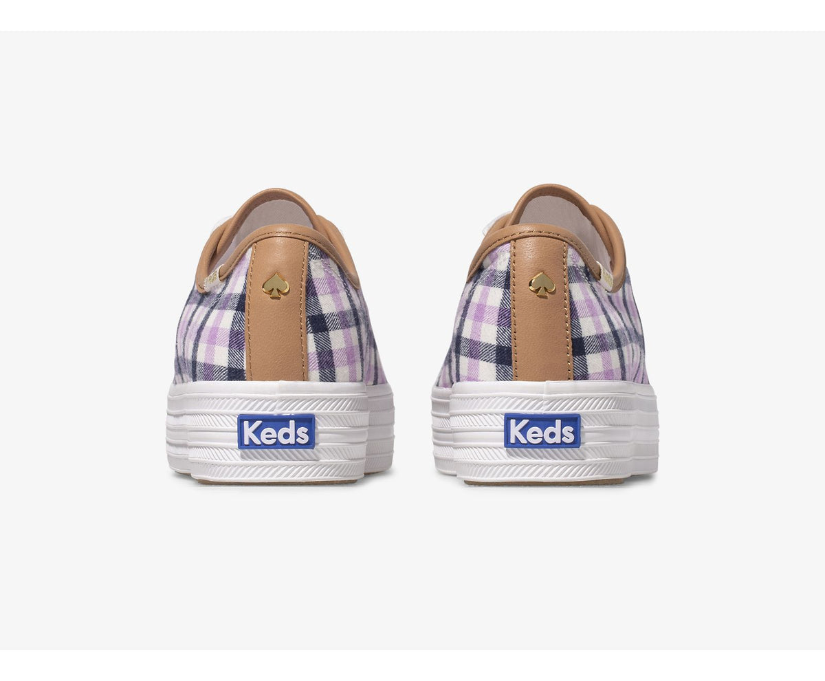 Women Keds x kate spade new york Triple Kick Gingham Flannel Cream Purple - Keds