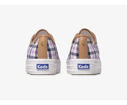 Women Keds x kate spade new york Triple Kick Gingham Flannel Cream Purple - Keds