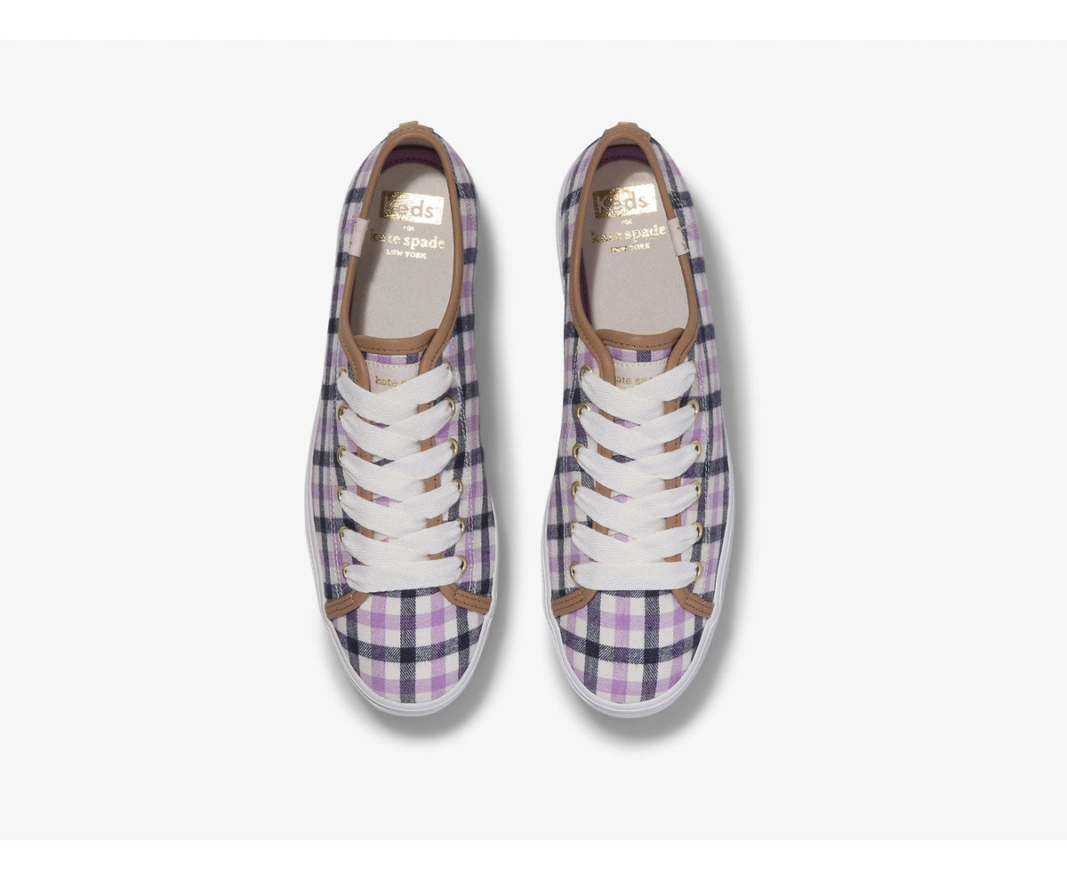 Women Keds x kate spade new york Triple Kick Gingham Flannel Cream Purple - Keds