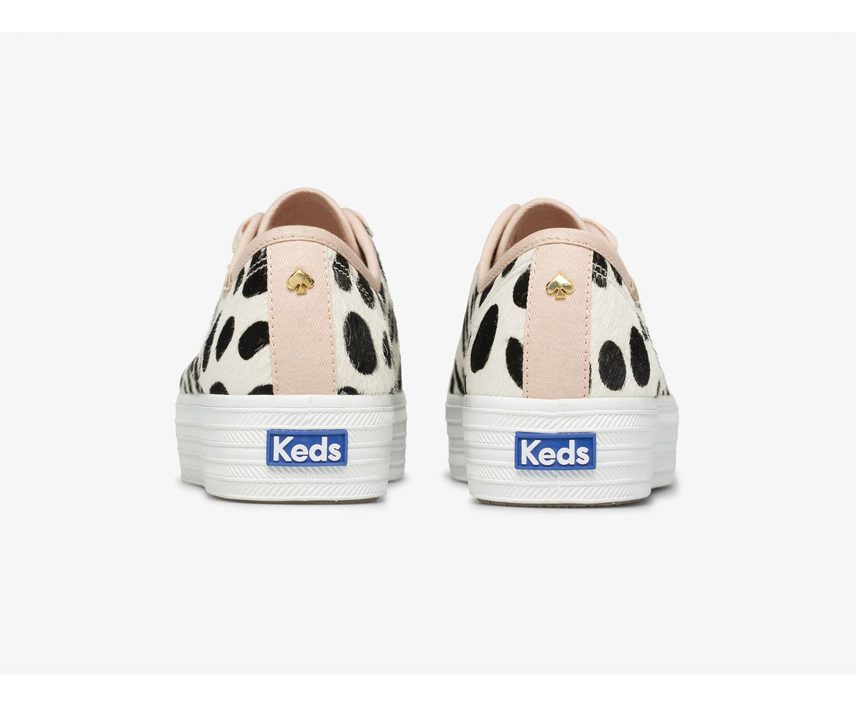 Women Keds x kate spade new york Triple Kick Oversized Dot Calf Hair White Pink - Keds