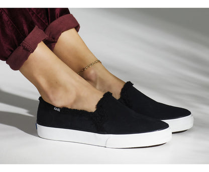Women Double Decker Suede Faux Shearling Black - Keds