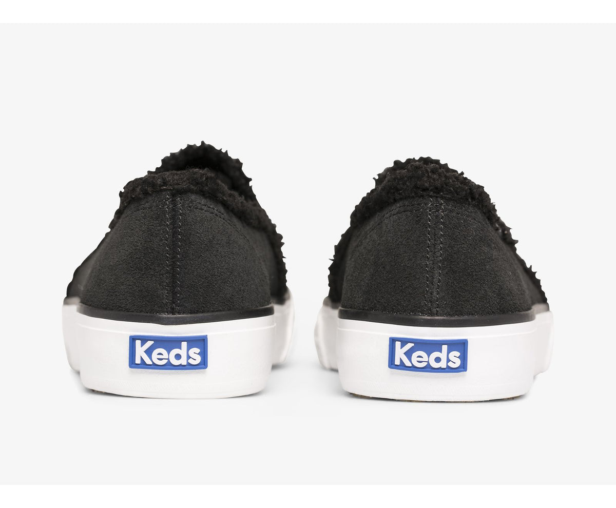 Women Double Decker Suede Faux Shearling Black - Keds