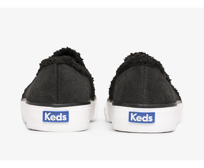 Women Double Decker Suede Faux Shearling Black - Keds