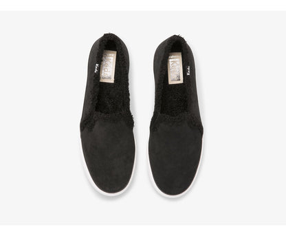 Women Double Decker Suede Faux Shearling Black - Keds
