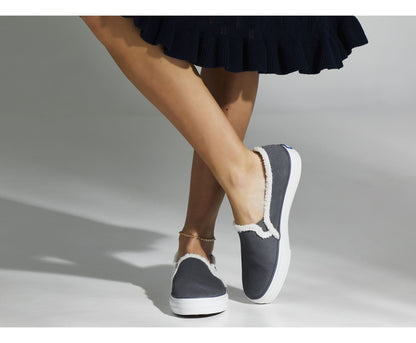 Women Double Decker Suede Faux Shearling Smoke - Keds