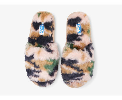 Women Fuzzy Slide Slipper Green Camo - Keds