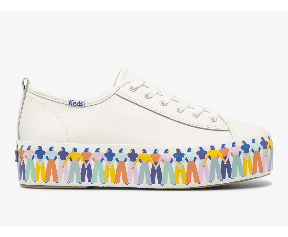 Women Triple Up Leather Rainbow People White Multi - Keds
