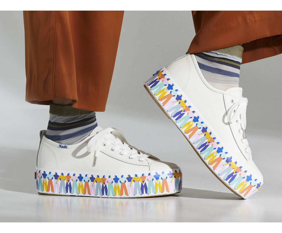 Women Triple Up Leather Rainbow People White Multi - Keds