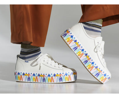 Women Triple Up Leather Rainbow People White Multi - Keds