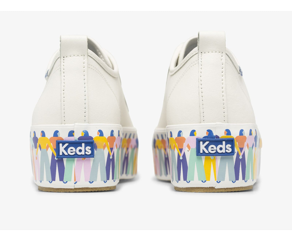 Women Triple Up Leather Rainbow People White Multi - Keds