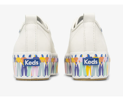 Women Triple Up Leather Rainbow People White Multi - Keds