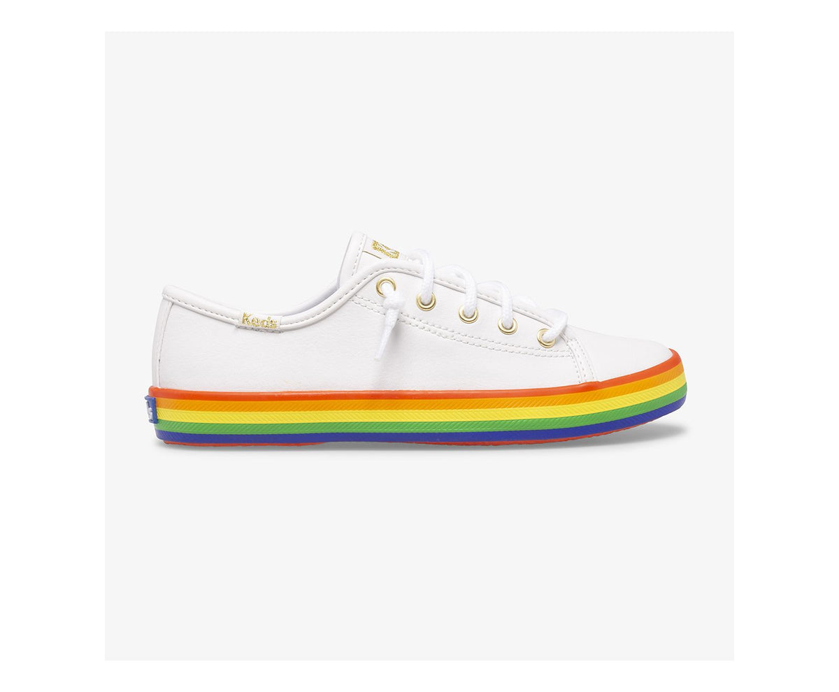 Girls Big Kid's Kickstart Leather Rainbow White/Rainbow - Keds