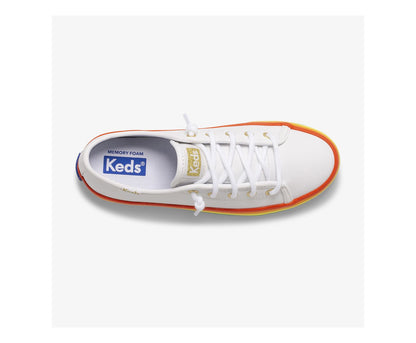 Girls Big Kid's Kickstart Leather Rainbow White/Rainbow - Keds