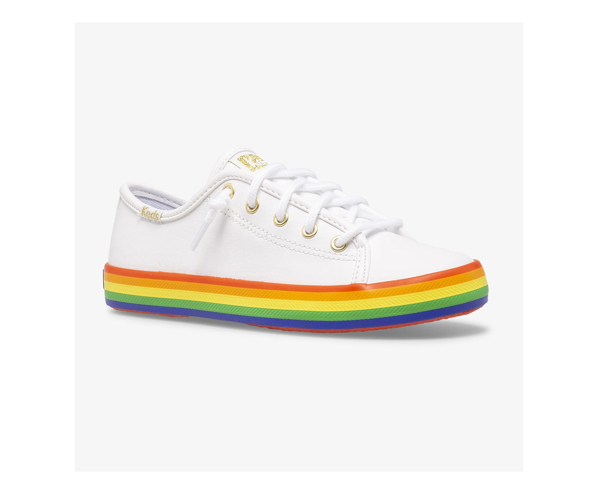 Girls Big Kid's Kickstart Leather Rainbow White/Rainbow - Keds