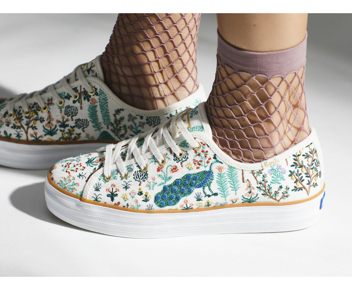 Women Keds x Rifle Paper Co. Triple Kick Menagerie Embroidered Cream/Multi - Keds