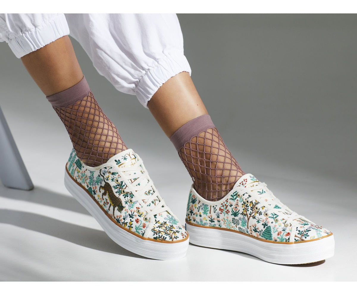 Women Keds x Rifle Paper Co. Triple Kick Menagerie Embroidered Cream/Multi - Keds