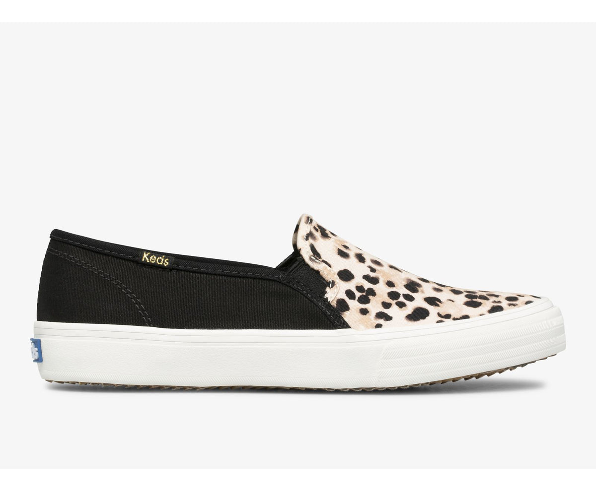 Women Double Decker Leopard Canvas Black - Keds