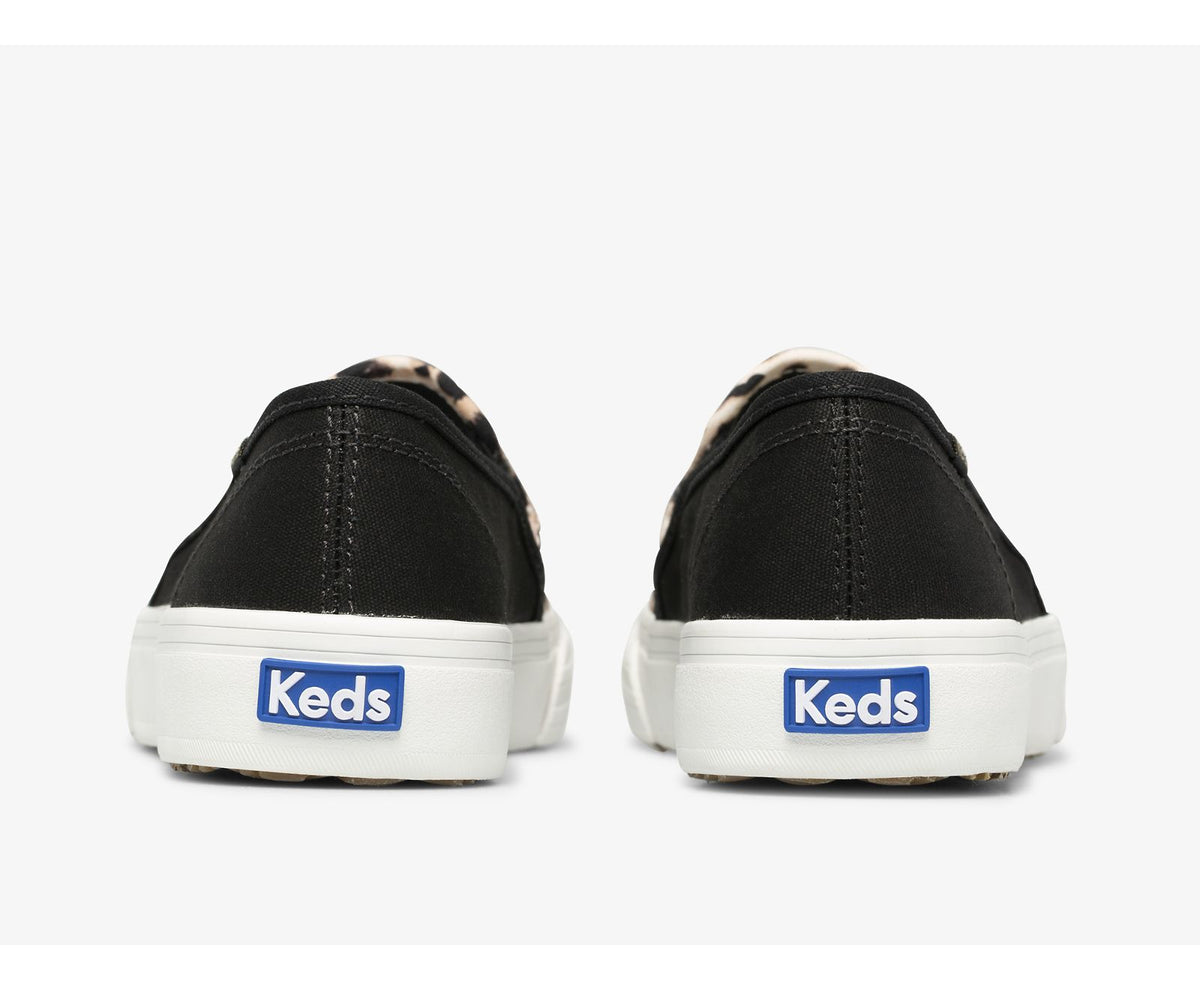 Women Double Decker Leopard Canvas Black - Keds
