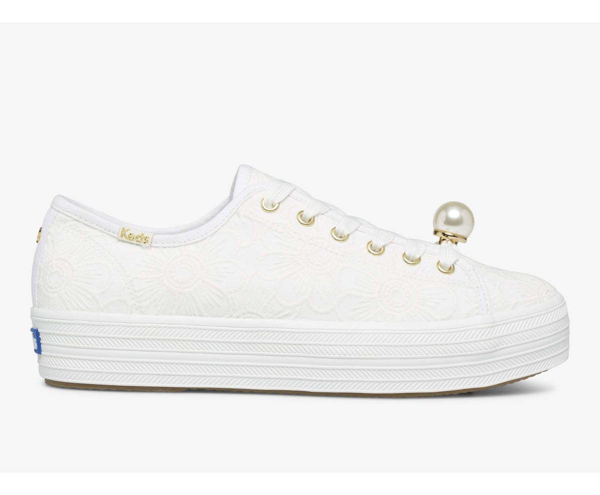 Women Keds x ksny Triple Kick Floral Eyelet Pearls White - Keds